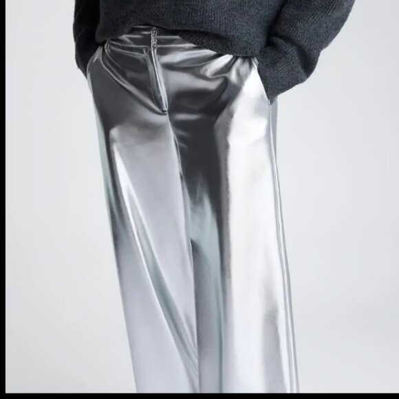 KENNETH COLE WIDE LEG HIGH RISE TROUSER PANTS METALLIC SILVER NWT $120 10 - Picture 4 of 10